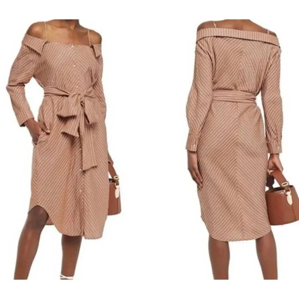 Maje Rulylla Cold Shoulder Midi Dress Shirt in Terracotta Cotton Brown sz 3 (Lar